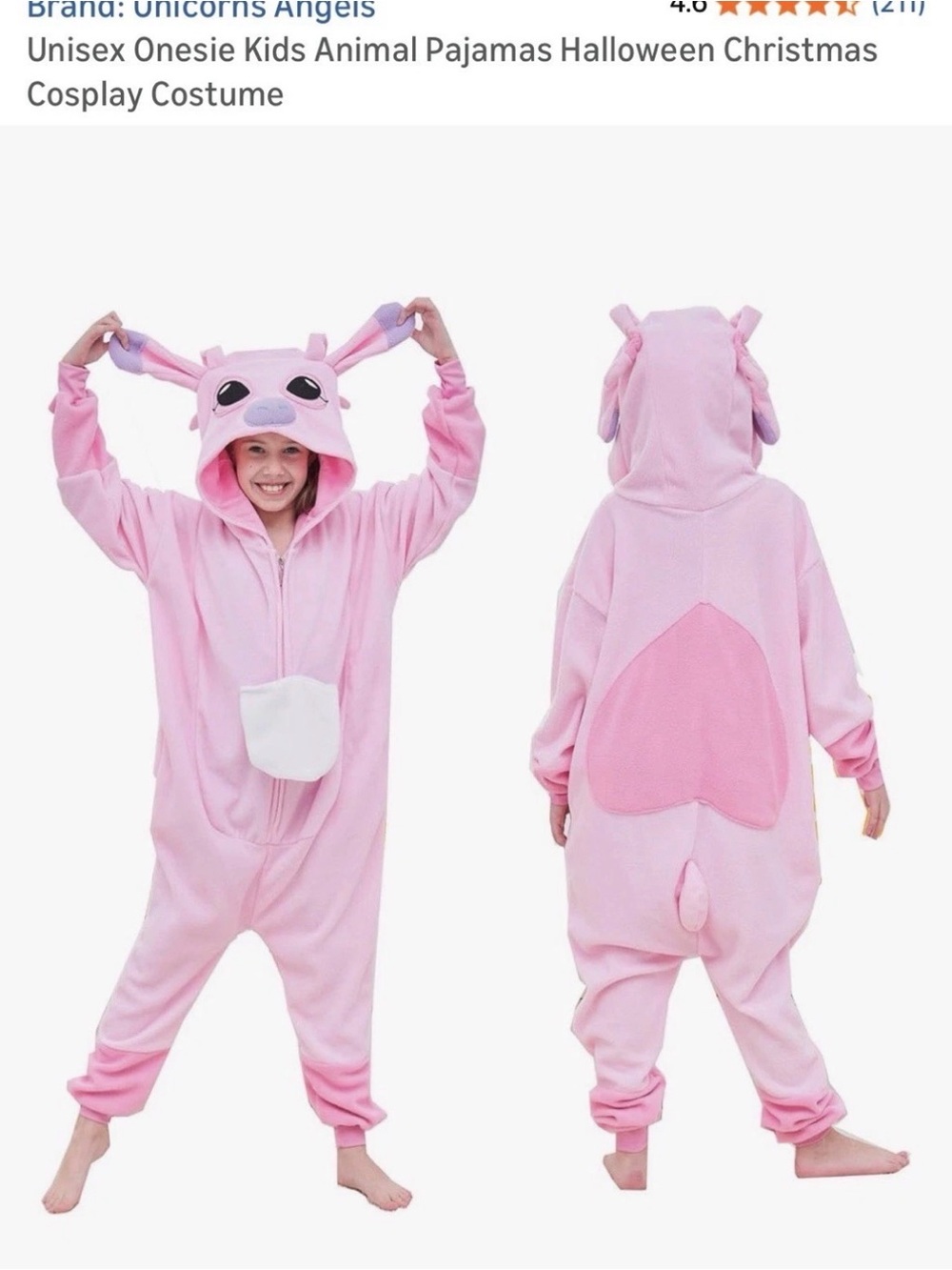 Pink Animal Onesie Costume with Hood and Ears Age 6-8